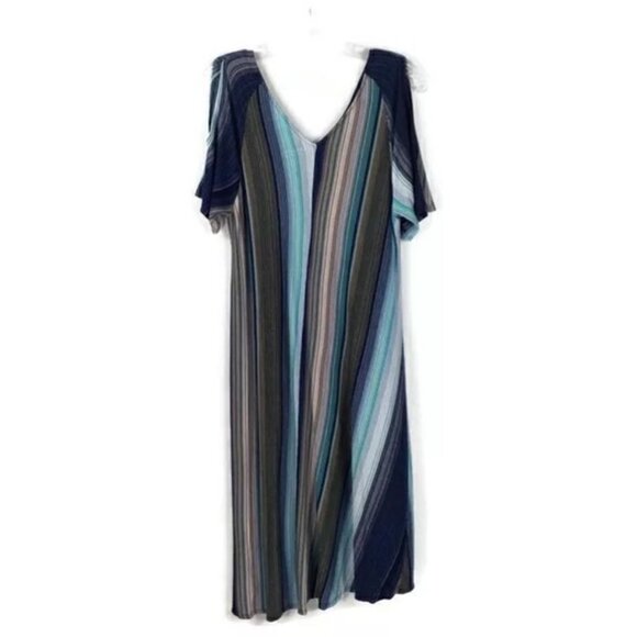 Soft Surroundings Serenity Stripe Cold Shoulder Asymmetric Midi Dress Women S - Picture 13 of 15
